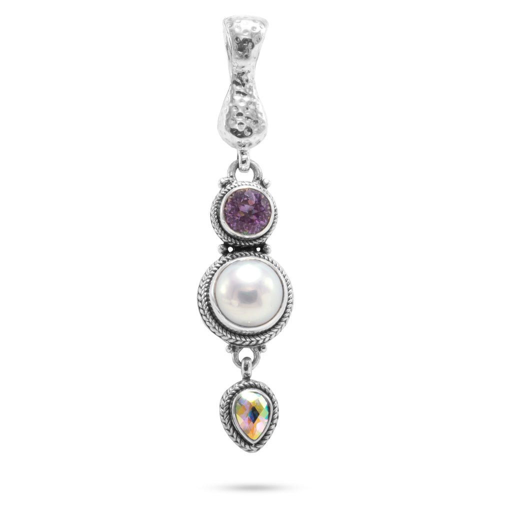 Sterling Silver Hammered Freshwater Pearl, British Tearose™ Mystic 