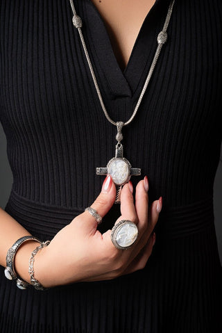 Seraphiel Pendant™ in White Mother of Pearl - Magnetic Enhancer Bail - only found at SARDA™