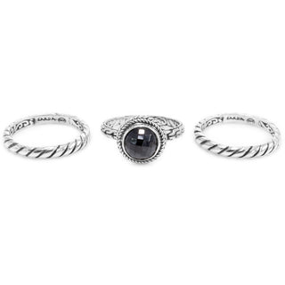 Sterling Silver Chainlink Black Spinel Stack Ring Set Of 3 - Last Chance - only found at SARDA™