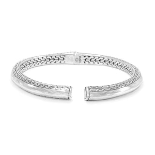 STERLING SILVER CHAINLINK & HIGH POLISH TIP-TO-TIP OVAL BANGLE BRACELET WITH RETENTION HINGE™ - Last Chance - only found at SARDA™