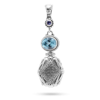 Sterling Silver Chainlink Top Sky Blue Topaz & Tanzanite Pendant With Accent Stone Magnetic Enhancer Bail - Last Chance - only found at SARDA™