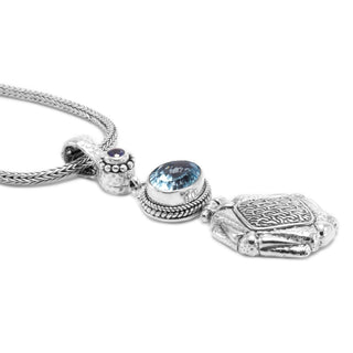 Sterling Silver Chainlink Top Sky Blue Topaz & Tanzanite Pendant With Accent Stone Magnetic Enhancer Bail - Last Chance - only found at SARDA™