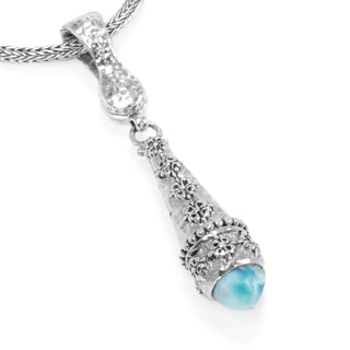 Sterling Silver Frangipani & Hammered Larimar Pendant Small With Magnetic Enhancer Bail - Last Chance - only found at SARDA™