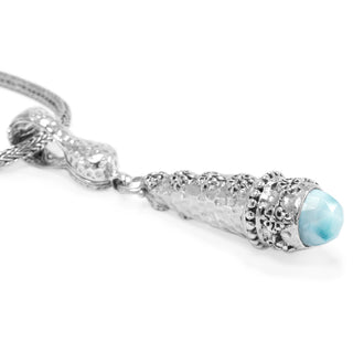 Sterling Silver Frangipani & Hammered Larimar Pendant Small With Magnetic Enhancer Bail - Last Chance - only found at SARDA™