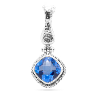 STERLING SILVER HAMMERED BLUE LAB CREATED QUARTZ PENDANT WITH MAGNETIC ENHANCER BAIL™ - Last Chance - only found at SARDA™