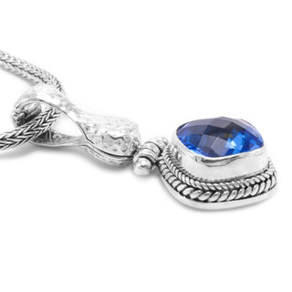STERLING SILVER HAMMERED BLUE LAB CREATED QUARTZ PENDANT WITH MAGNETIC ENHANCER BAIL™ - Last Chance - only found at SARDA™