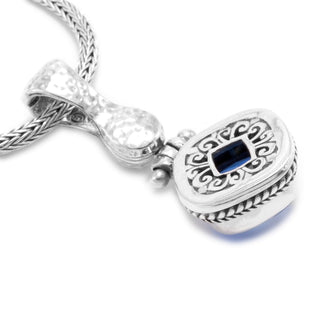 STERLING SILVER HAMMERED BLUE LAB CREATED QUARTZ PENDANT WITH MAGNETIC ENHANCER BAIL™ - Last Chance - only found at SARDA™