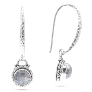 STERLING SILVER HAMMERED GREY MOONSTONE DANGLE EARRINGS WITH BALI WIRE™ - Last Chance - only found at SARDA™