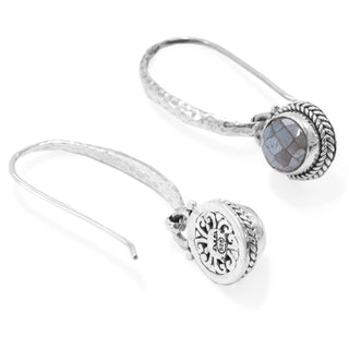 STERLING SILVER HAMMERED GREY MOONSTONE DANGLE EARRINGS WITH BALI WIRE™ - Last Chance - only found at SARDA™