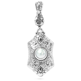 Sterling Silver Hammered & Watermark White Freshwater Pearl Pendant Enhancer - Last Chance - only found at SARDA™