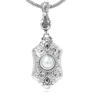 Sterling Silver Hammered & Watermark White Freshwater Pearl Pendant Enhancer - Last Chance - only found at SARDA™