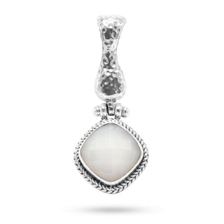 STERLING SILVER HAMMERED WHITE MOONSTONE PENDANT WITH MAGNETIC ENHANCER BAIL™ - Last Chance - only found at SARDA™