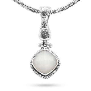 STERLING SILVER HAMMERED WHITE MOONSTONE PENDANT WITH MAGNETIC ENHANCER BAIL™ - Last Chance - only found at SARDA™