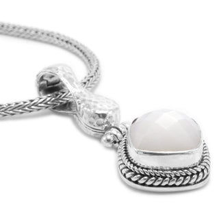 STERLING SILVER HAMMERED WHITE MOONSTONE PENDANT WITH MAGNETIC ENHANCER BAIL™ - Last Chance - only found at SARDA™