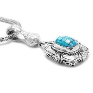 Sterling Silver High Polish & Hammered Mosaic Turquoise Pendant With Magnetic Enhancer Bail™ - Last Chance - only found at SARDA™