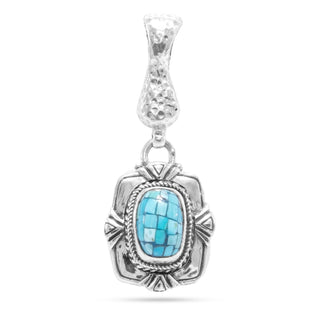 Sterling Silver High Polish & Hammered Mosaic Turquoise Pendant With Magnetic Enhancer Bail™ - Last Chance - only found at SARDA™