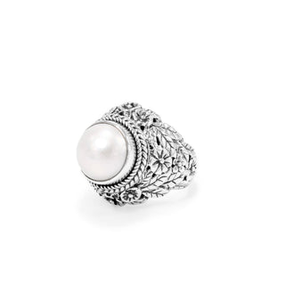 STERLING SILVER LEAVES & FRANGIPANI WHITE MABE PEARL RING - Last Chance - only found at SARDA™