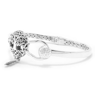 STERLING SILVER TREE & FEATHER "FOREVERMORE" OVAL BANGLE BRACELET WITH LATCH & RETENTION HINGE - Last Chance - only found at SARDA™