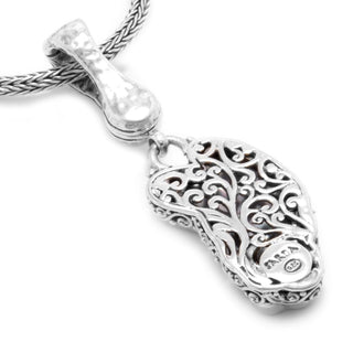 STERLING SILVER TREE OF LIFE MOTHER OF PEARL BUTTERFLY CARVED PENDANT WITH MAGNETIC ENHANCER BAIL™ - Last Chance - only found at SARDA™