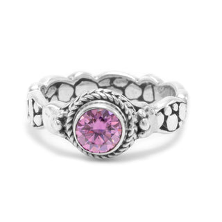 Sterling Silver Watermark And Hammered Perfect Pink Moissanite Ring™ - 0.68Ctw - Last Chance - only found at SARDA™