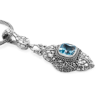 Sterling Silver Watermark & Basketweave Top Sky Blue Topaz Pendant With Magnetic Enhancer Bail - Last Chance - only found at SARDA™